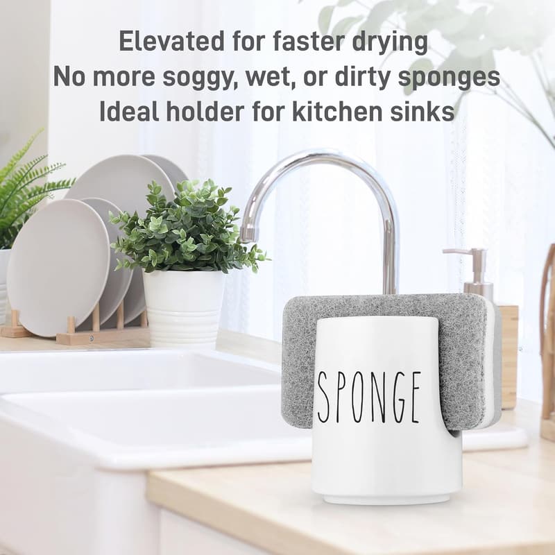 White Ceramic Sponge Holder - Farmhouse Kitchen Sink Organizer