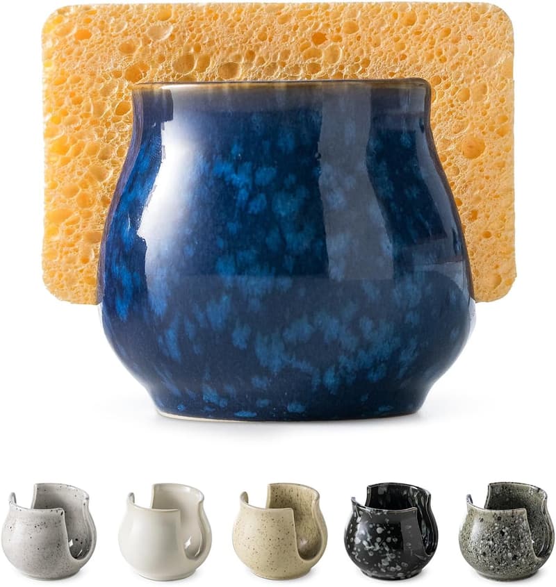 Ceramic Kitchen Sink Sponge Holder – Blue Scrubby Organizer