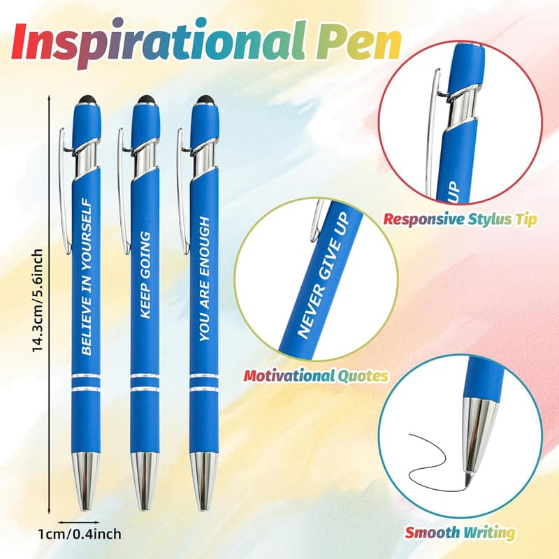 Inspirational Pens Set with Stylus – 100 Motivational Quotes