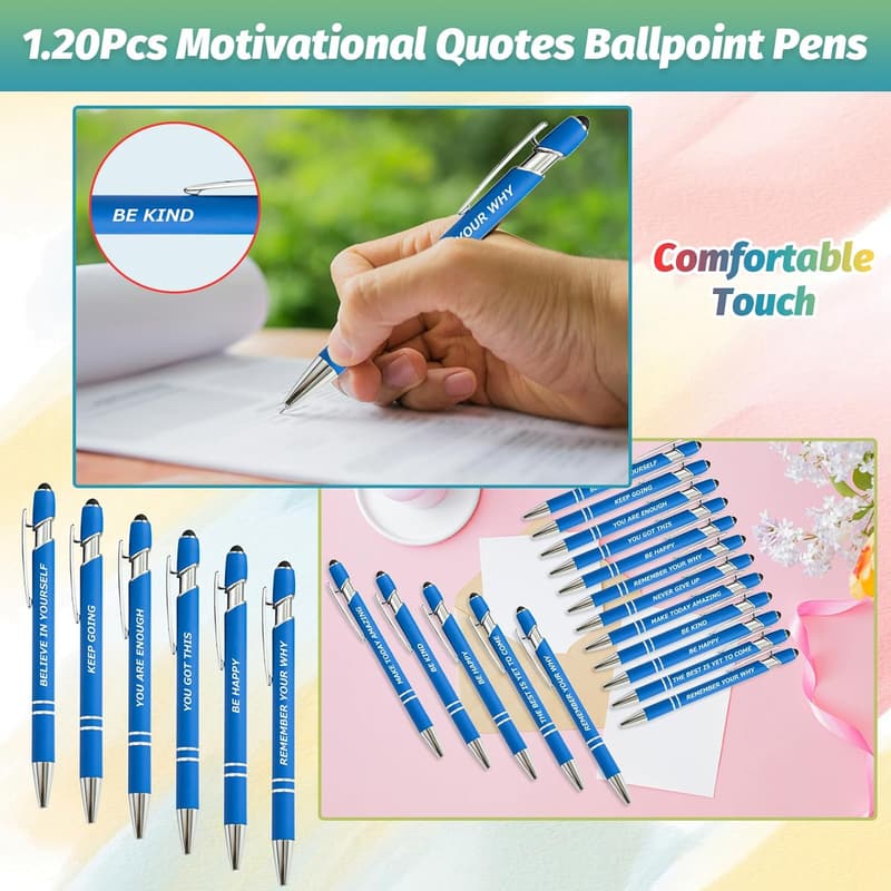 Inspirational Pens Set with Stylus – 100 Motivational Quotes