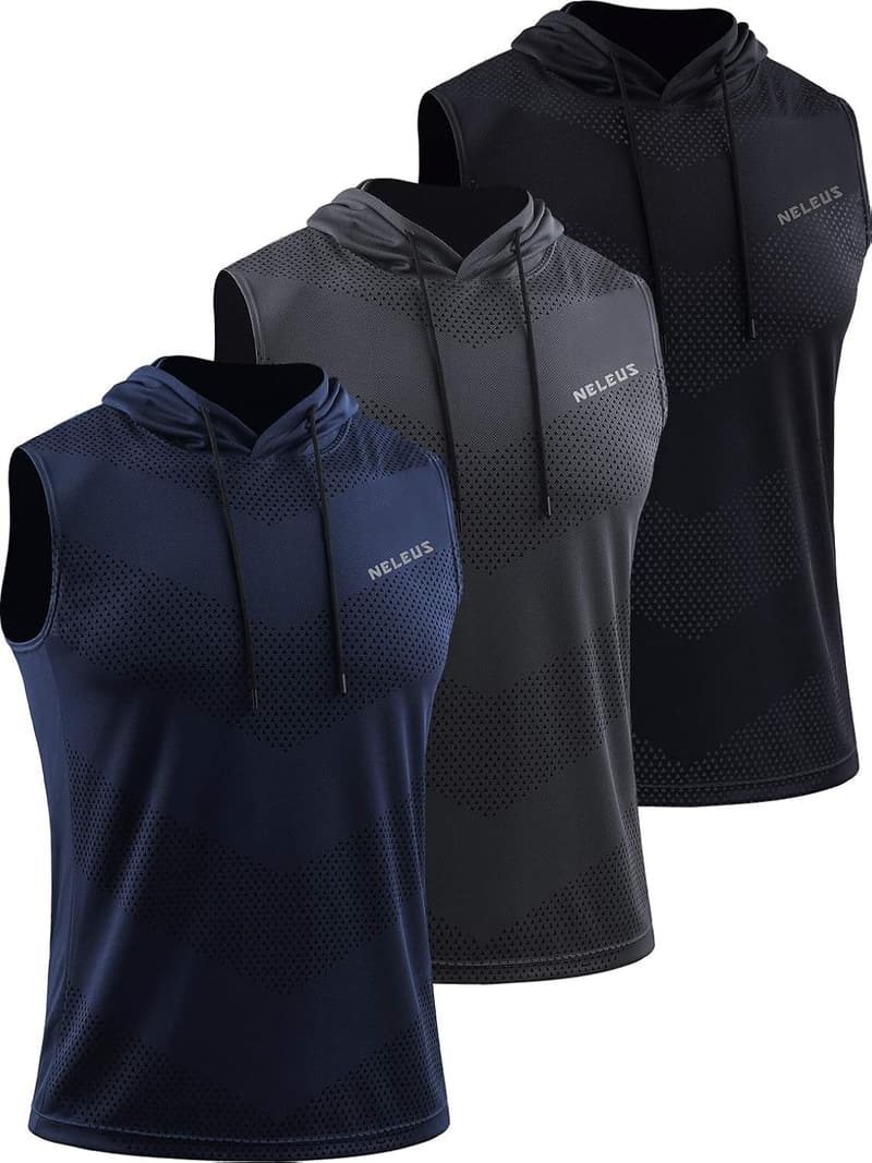 Men's Sleeveless Workout Tank Tops 3-Pack with Hoodie