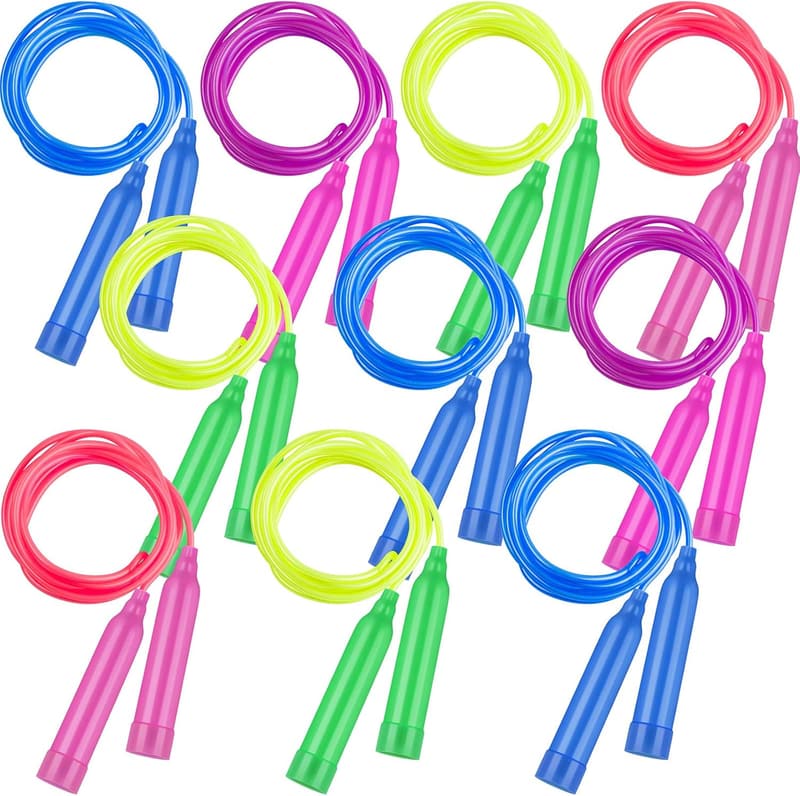 Adjustable Colorful Jump Rope Set for Kids - 10 Pack