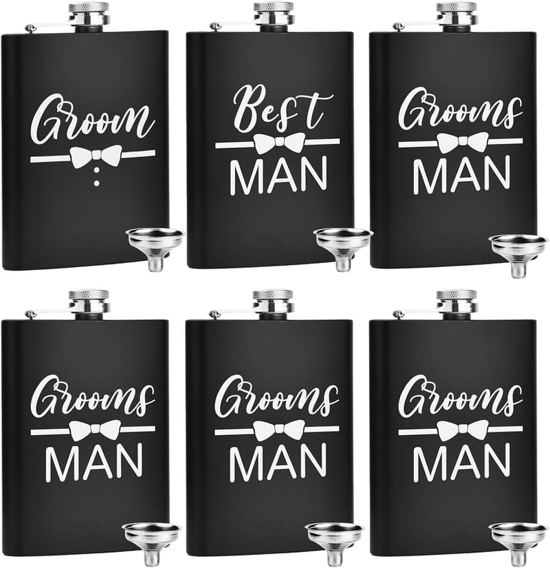 Groomsman Gift Set: 6 Stainless Steel Flasks for Weddings