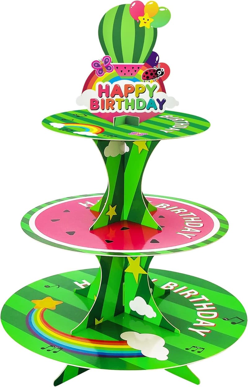 Watermelon-Themed 3-Tier Cupcake Stand for Kids' Birthday Party