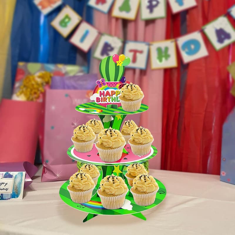 Watermelon-Themed 3-Tier Cupcake Stand for Kids' Birthday Party