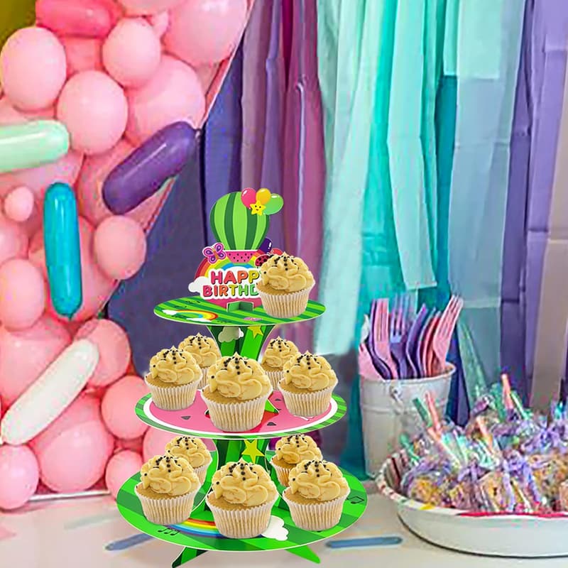 Watermelon-Themed 3-Tier Cupcake Stand for Kids' Birthday Party