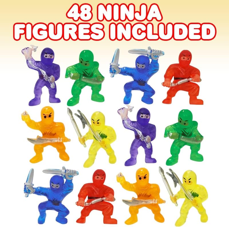 Mini Ninja Action Figures Pack - 48 Assorted Colors & Poses