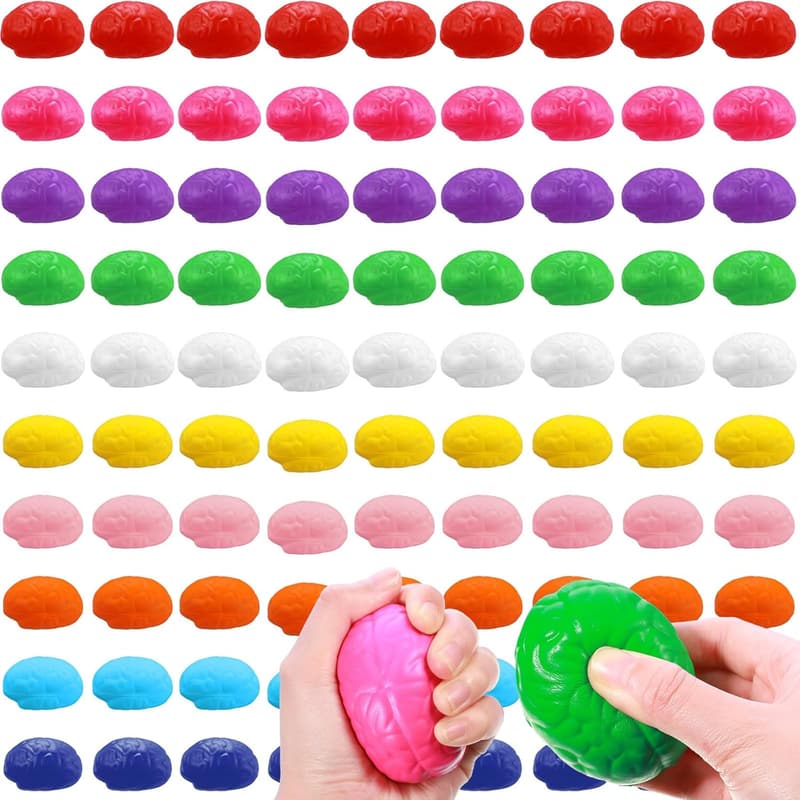 Colorful Mini Brain Shaped Stress Balls - 40 Pcs for Grip Strength