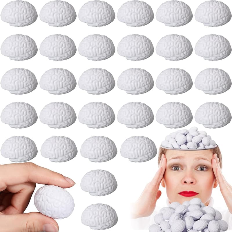 Mini Brain Shaped Stress Balls - 40 Pcs for Grip Strength