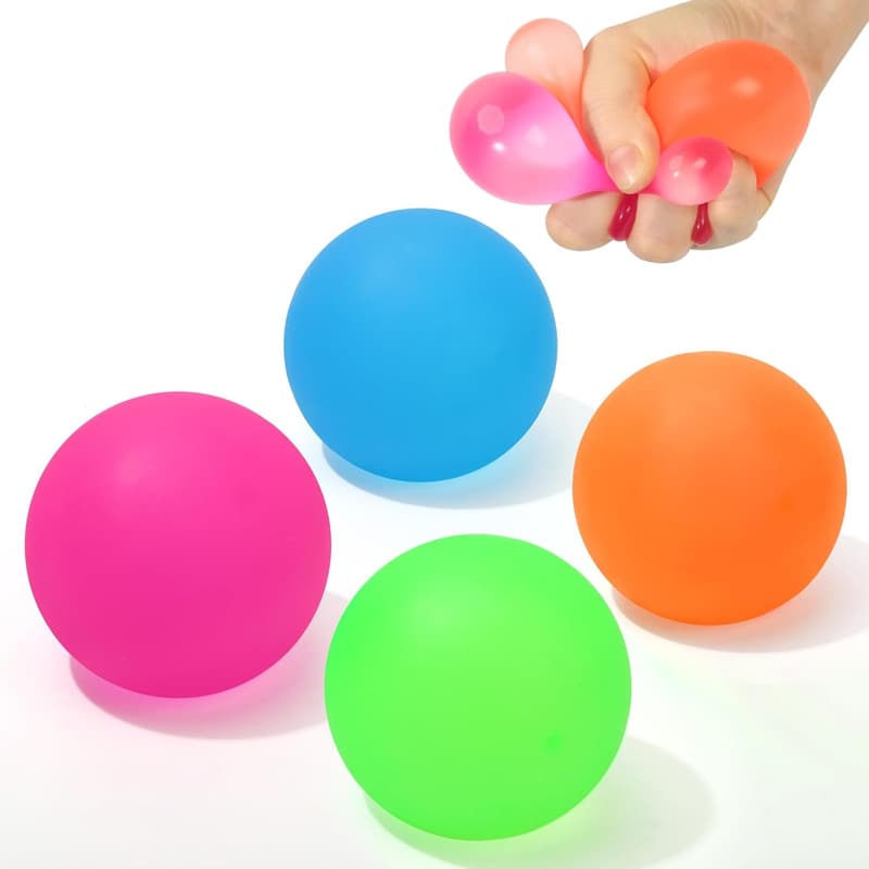 Stress Relief Gel Squishy Balls, 4-Pack Fidget Toy for All Ages