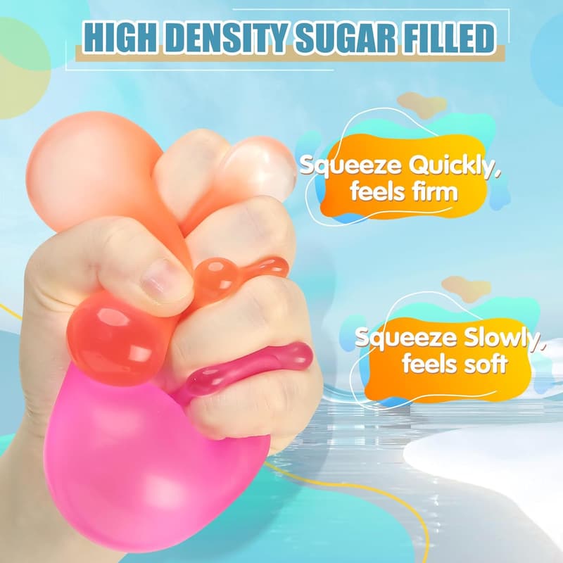 Stress Relief Gel Squishy Balls, 4-Pack Fidget Toy for All Ages