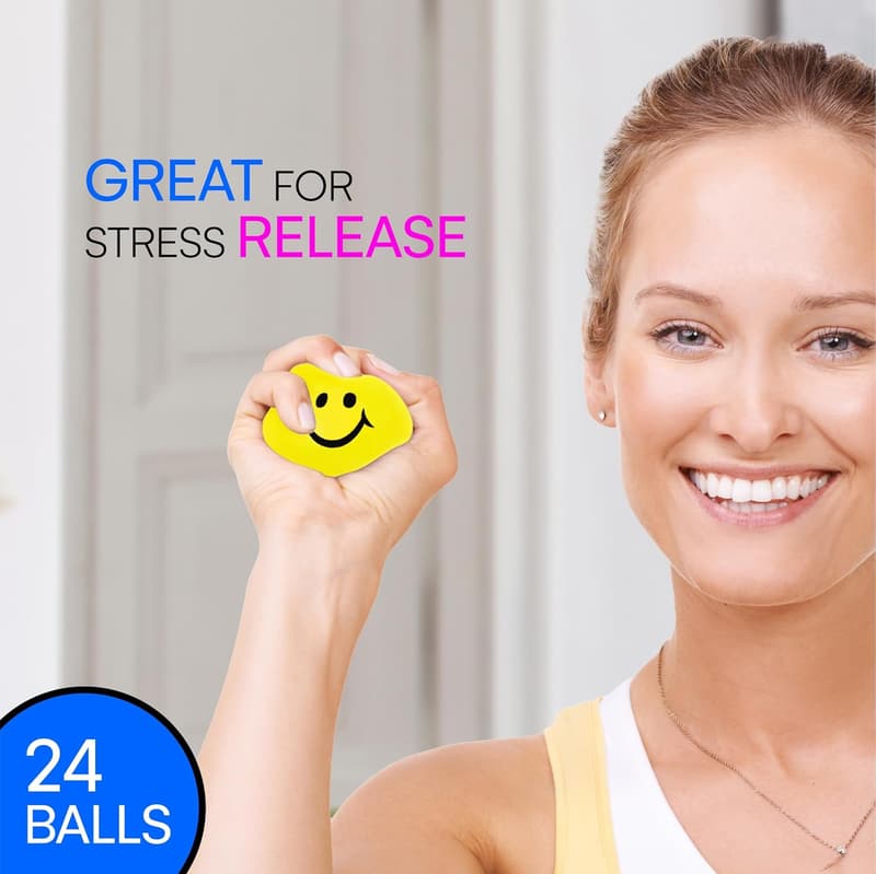 Neon Yellow Smiley Stress Balls – 24 Pack for Kids & Adults