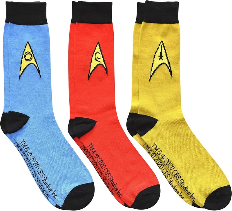 Star Trek Men's Crew Socks - Blue, Red & Yellow Emblems (3 Pairs)