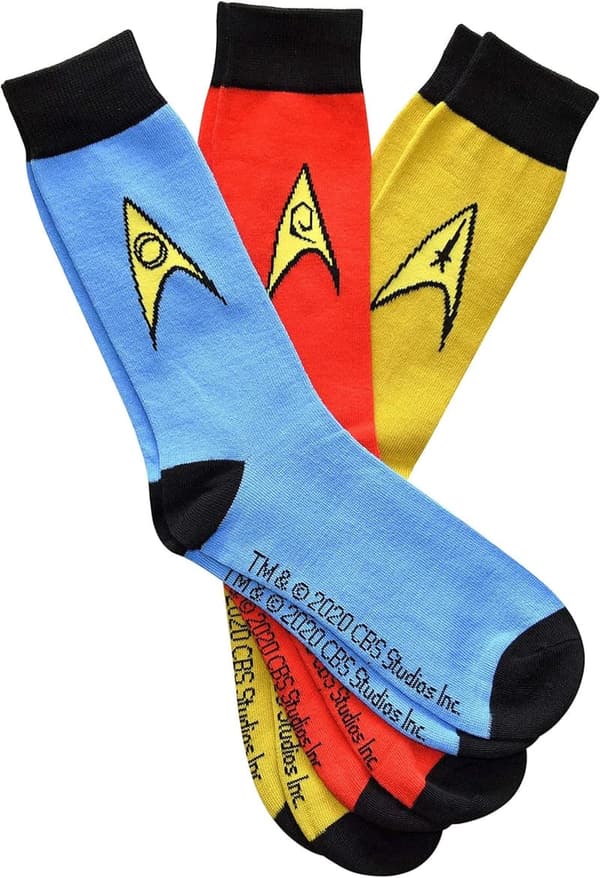 Star Trek Men's Crew Socks - Blue, Red & Yellow Emblems (3 Pairs)