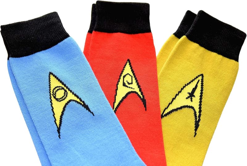 Star Trek Men's Crew Socks - Blue, Red & Yellow Emblems (3 Pairs)