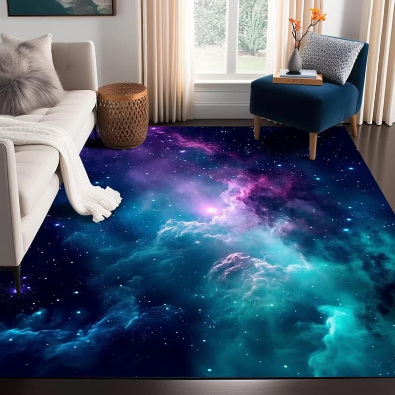 Galaxy Area Rug - Dark Blue Starry Sky for Kids Room, 59