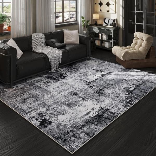 Boho Abstract 5x7 Washable Area Rug - Soft Non-Slip Faux Wool