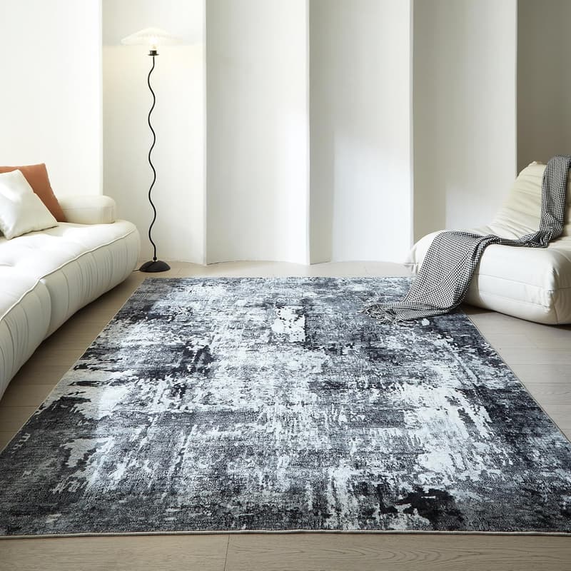 Boho Abstract 5x7 Washable Area Rug - Soft Non-Slip Faux Wool