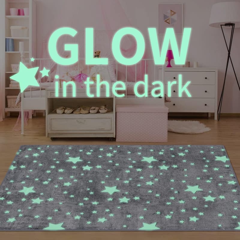 Glow-in-the-Dark Star Area Rug for Kids’ Room - 5'x6' Rectangular Mat