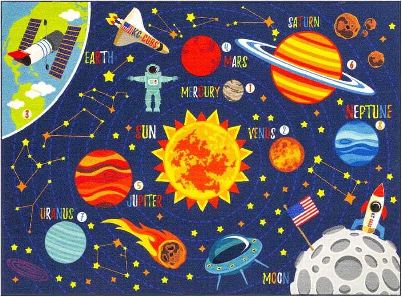 Space Safari Educational Area Rug for Kids' Playroom (3' 3