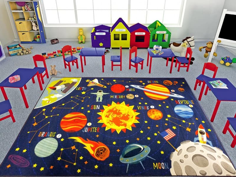 Space Safari Educational Area Rug for Kids' Playroom (3' 3