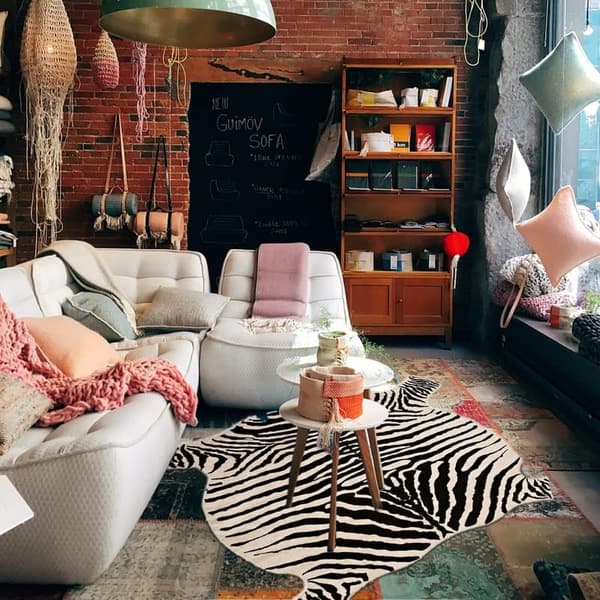 Faux Zebra Print Area Rug for Home - 4.3x4.7 Feet