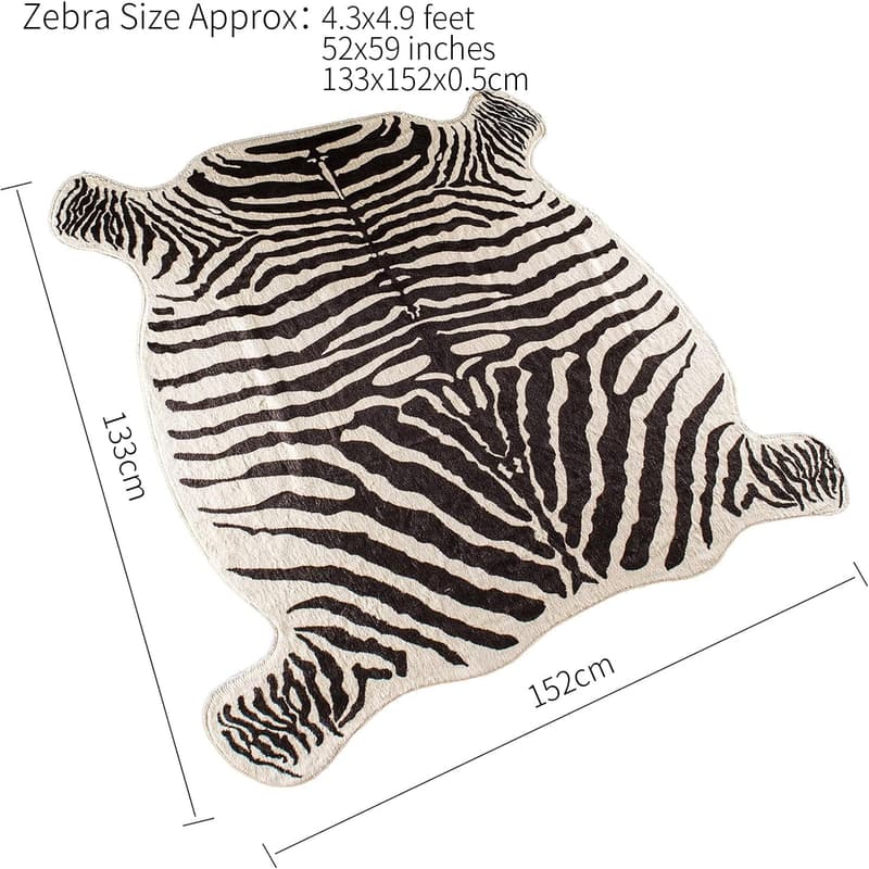Faux Zebra Print Area Rug for Home - 4.3x4.7 Feet