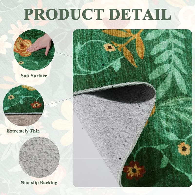 Floral Area Rug, Lightweight Non-Slip, Boho Design, 5x7 ft.