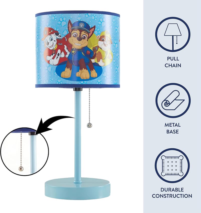 Paw Patrol Kids Table Lamp with Pull Chain - Chase, Rubble & Marshall