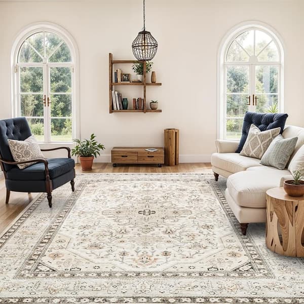 Large Washable Area Rug 8x10 - Soft Vintage Indoor Carpet