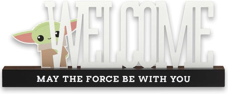 Baby Yoda Tabletop Decor - Metal Welcome Sign on Black Base