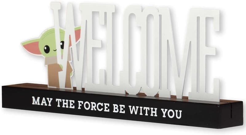 Baby Yoda Tabletop Decor - Metal Welcome Sign on Black Base