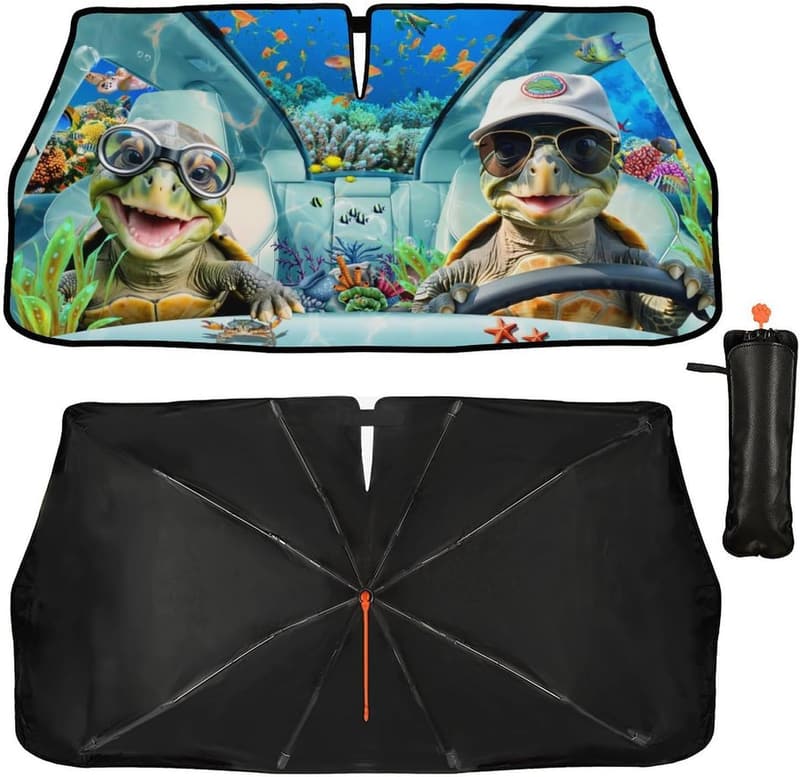 Foldable Turtles Car Sun Shade Umbrella - UV Ray Protection