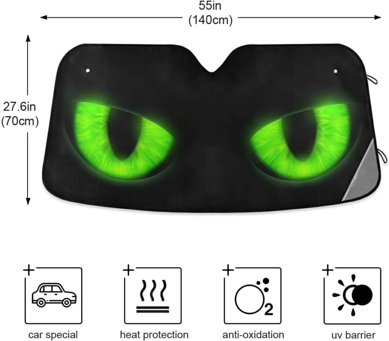 Green Evil Eye Car Sun Shade - Foldable UV Protection 55x27.6 in