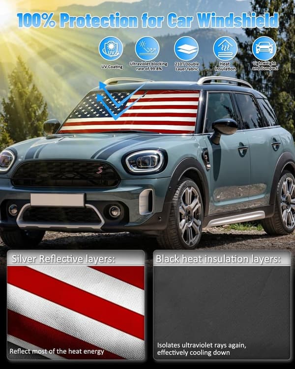 USA Patriotic Car Windshield Sun Shade for BMW MINI Cooper 2014-2025