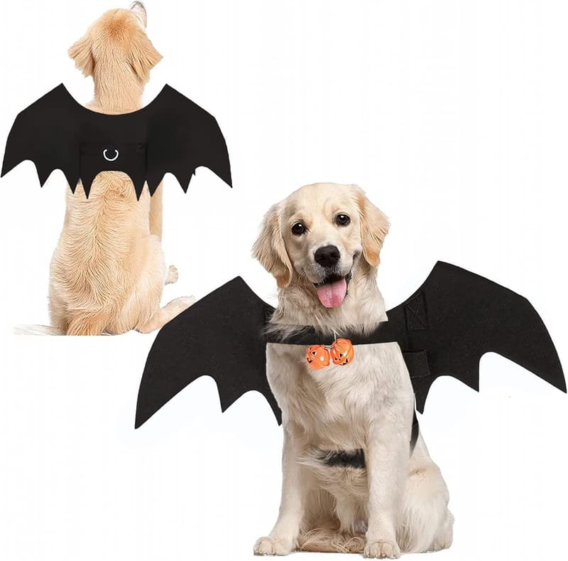 Halloween Dog Bat Wings Costume with Pumpkin Bells for Pets