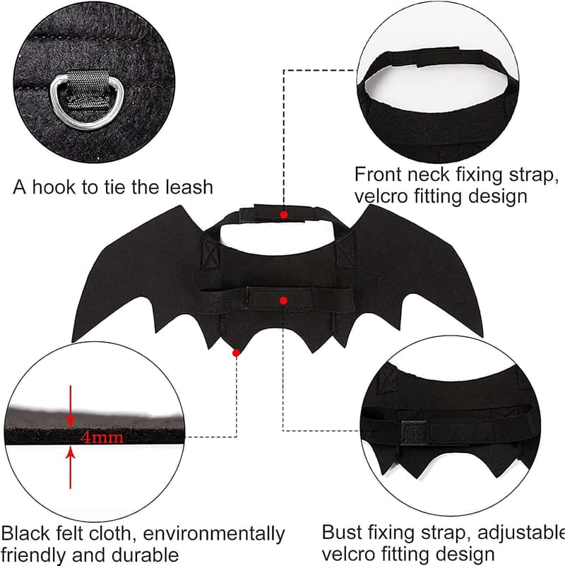 Halloween Dog Bat Wings Costume with Pumpkin Bells for Pets