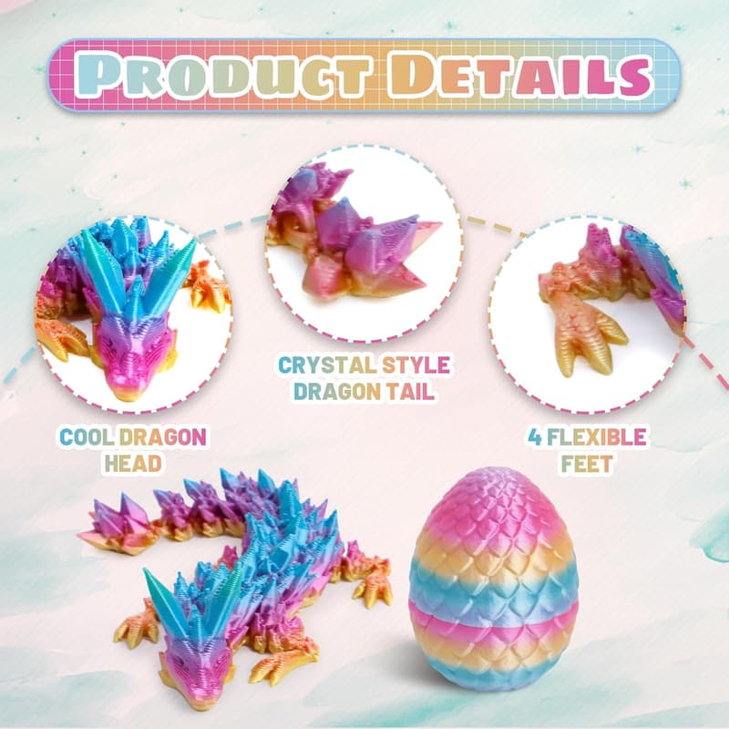 Mini 3D Printed Dragon Eggs Fidget Toy Set for Home Office Decor
