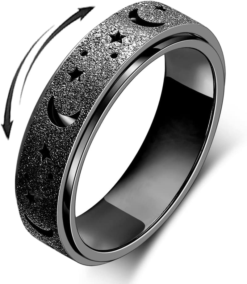 Anxiety Spinner Ring for Women & Men - Stainless Steel Moon Star