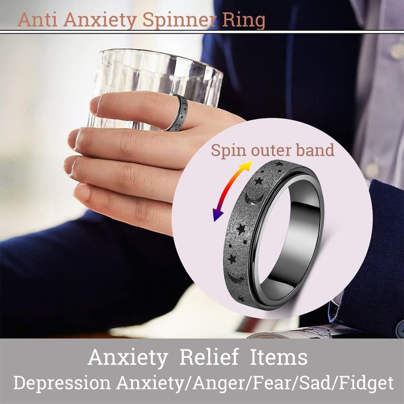 Anxiety Spinner Ring for Women & Men - Stainless Steel Moon Star