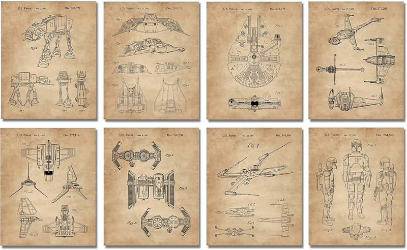 Star Wars Vintage Wall Art Set of 8 Prints for Home Decor
