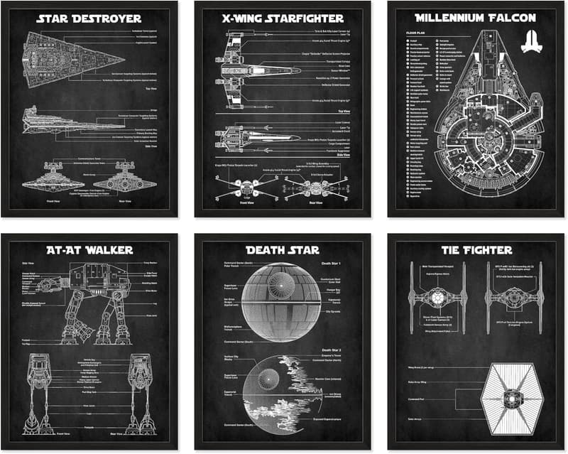 Star Wars Blueprint Posters Set - Unframed Decor (Set of 6)