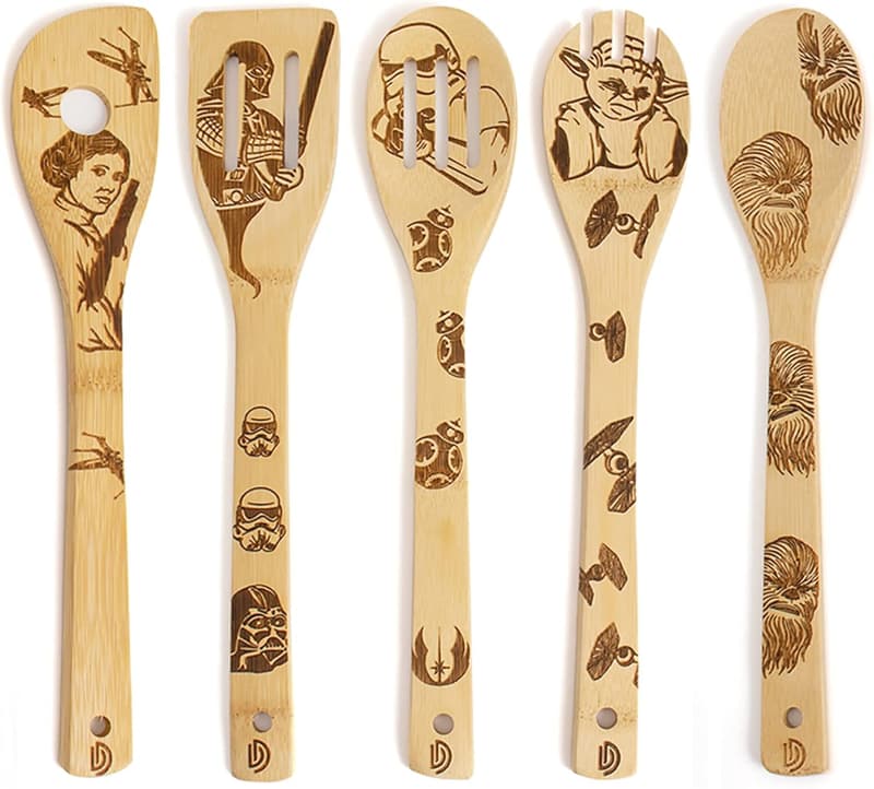 Organic Star Wars Burned Wooden Cooking Spoons - 5 PCS Set