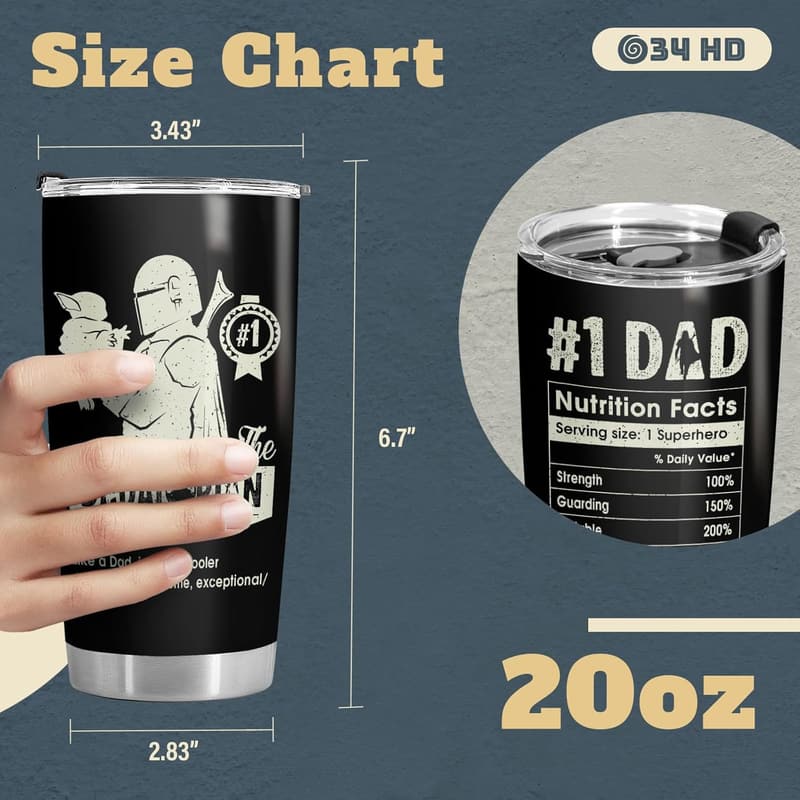Father's Day Stainless Steel Tumbler with Lid, 20 oz