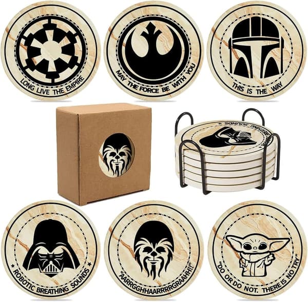 Funny Stone & Cork Coasters Set for Home Decor, 6 PCS