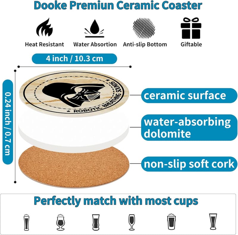 Funny Stone & Cork Coasters Set for Home Decor, 6 PCS