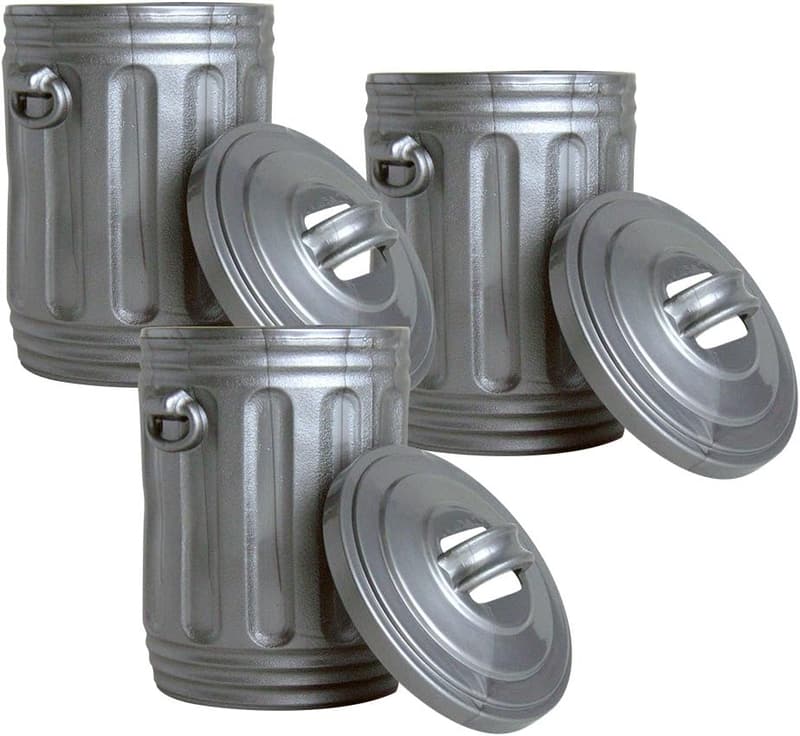 Set of 3 Silver Trash Cans for Wrestling Action Figures
