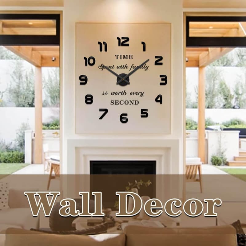 Large Black Wall Clock for Living Room Decor, Battery Operated