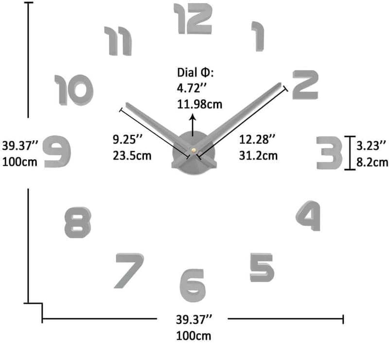 Large Black Wall Clock for Living Room Decor, Battery Operated