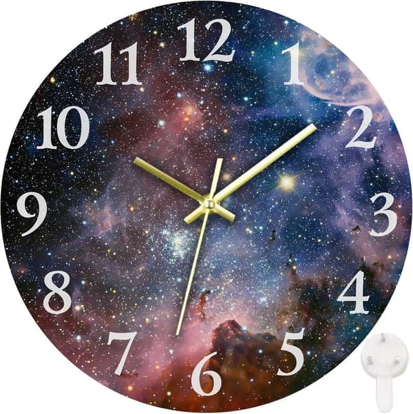 Galaxy Space Silent Wall Clock - 10 Inch Battery Operated Decor